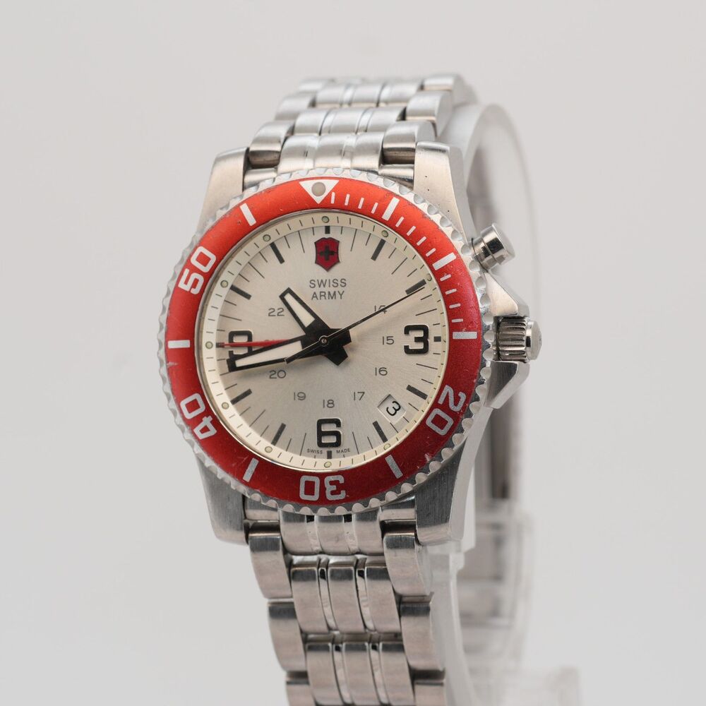 Vintage Victorinox Swiss Army Maverick II Alarm Watch 24142 Red Bezel 34mm Clean